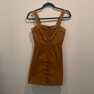 Corduroy Fitted Mustard Brown Mini Dress